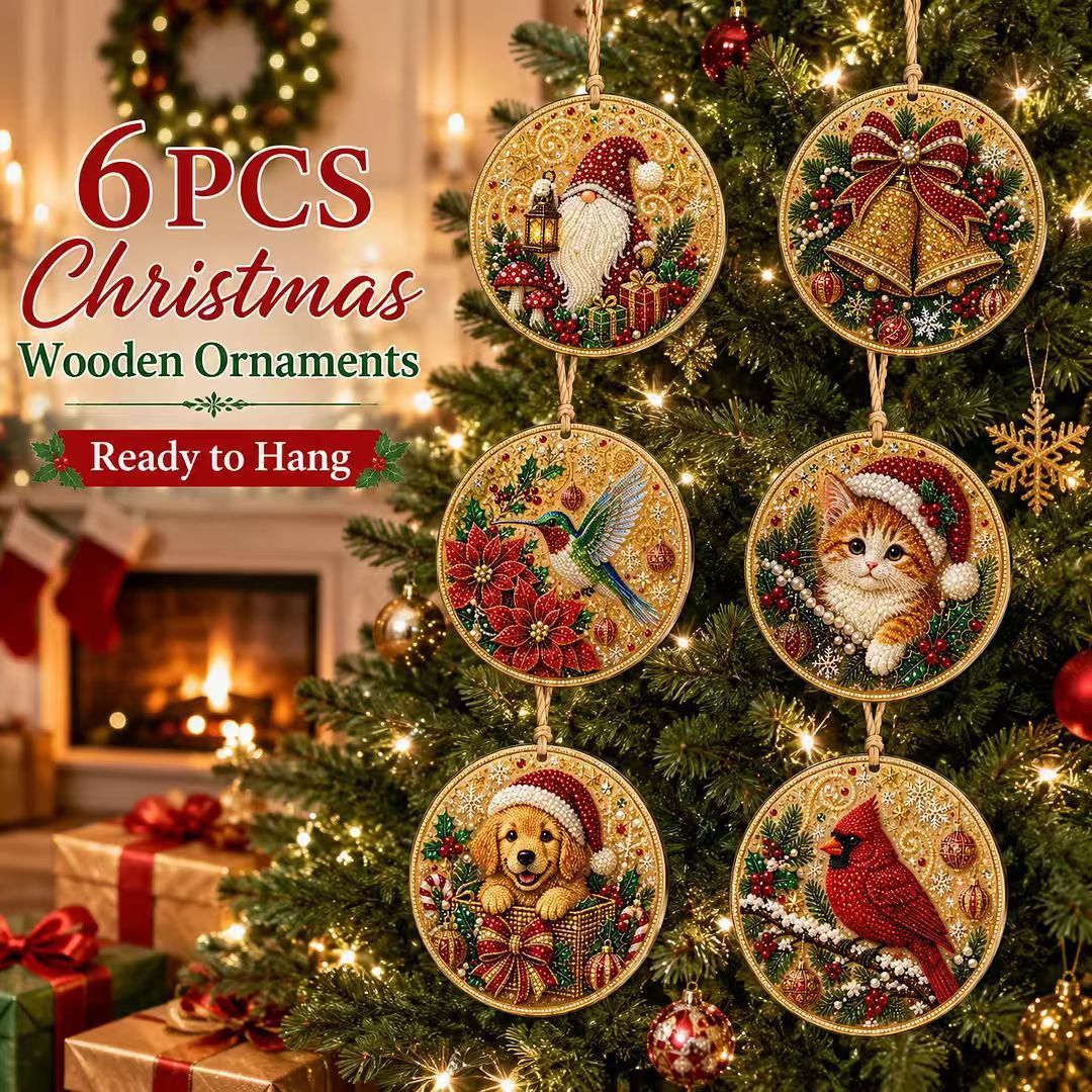 Classic Christmas six-piece DIY diamond painting ornament set