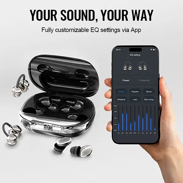 🎧 3-in-1 Wireless Earbuds with Power Bank Charging Case – Clip-On & Sleep Bluetooth Headphones with 4 Earbuds, Noise Cancellation, Water Resistant for Sports & Sleep