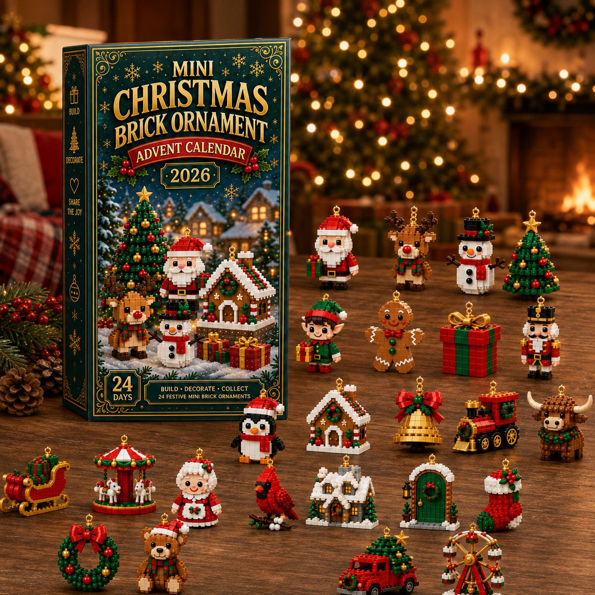 Complete collection of 24 different Christmas mini brick ornaments