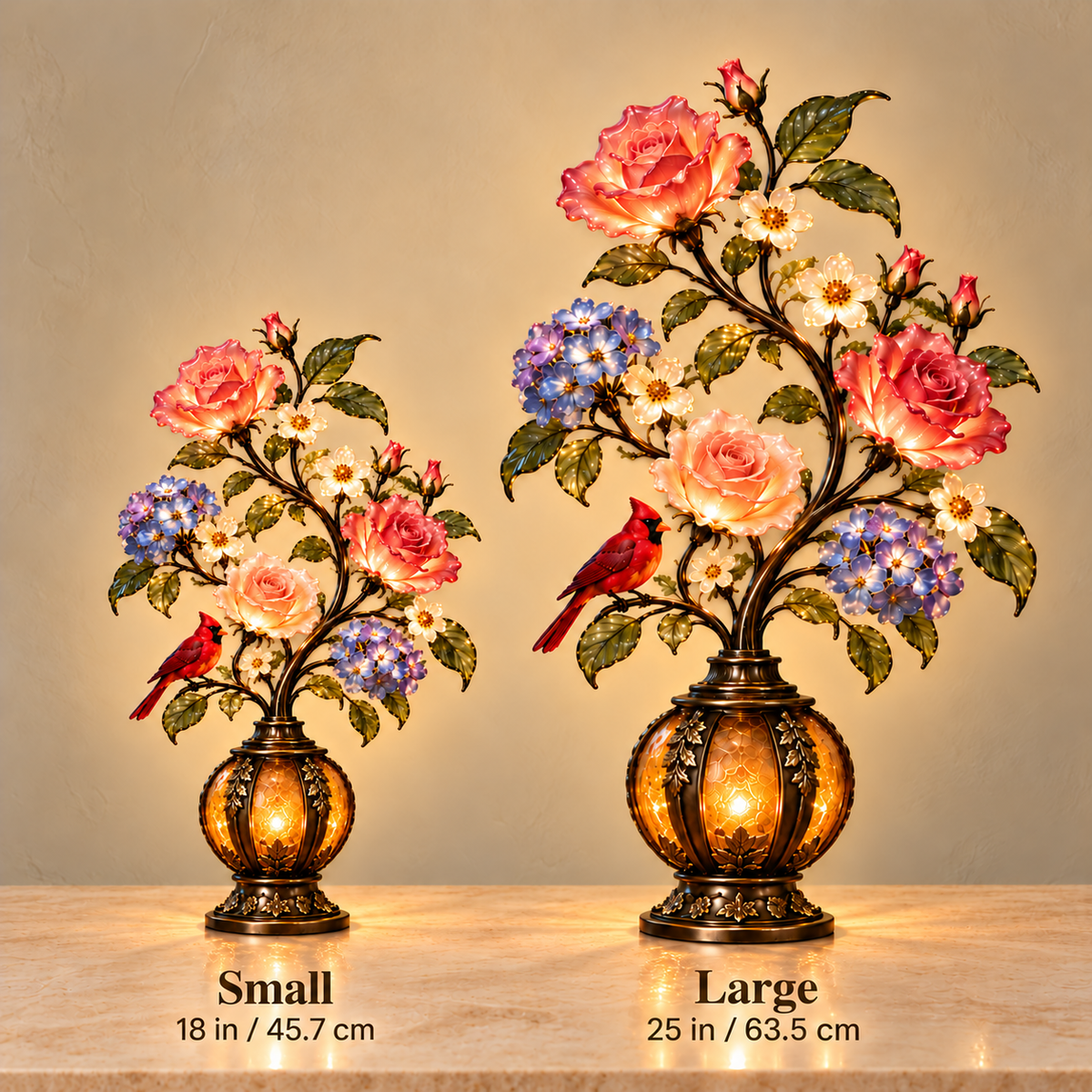 🌹The Secret Garden – Vintage Rose & Cardinal Table Lamp 🐦