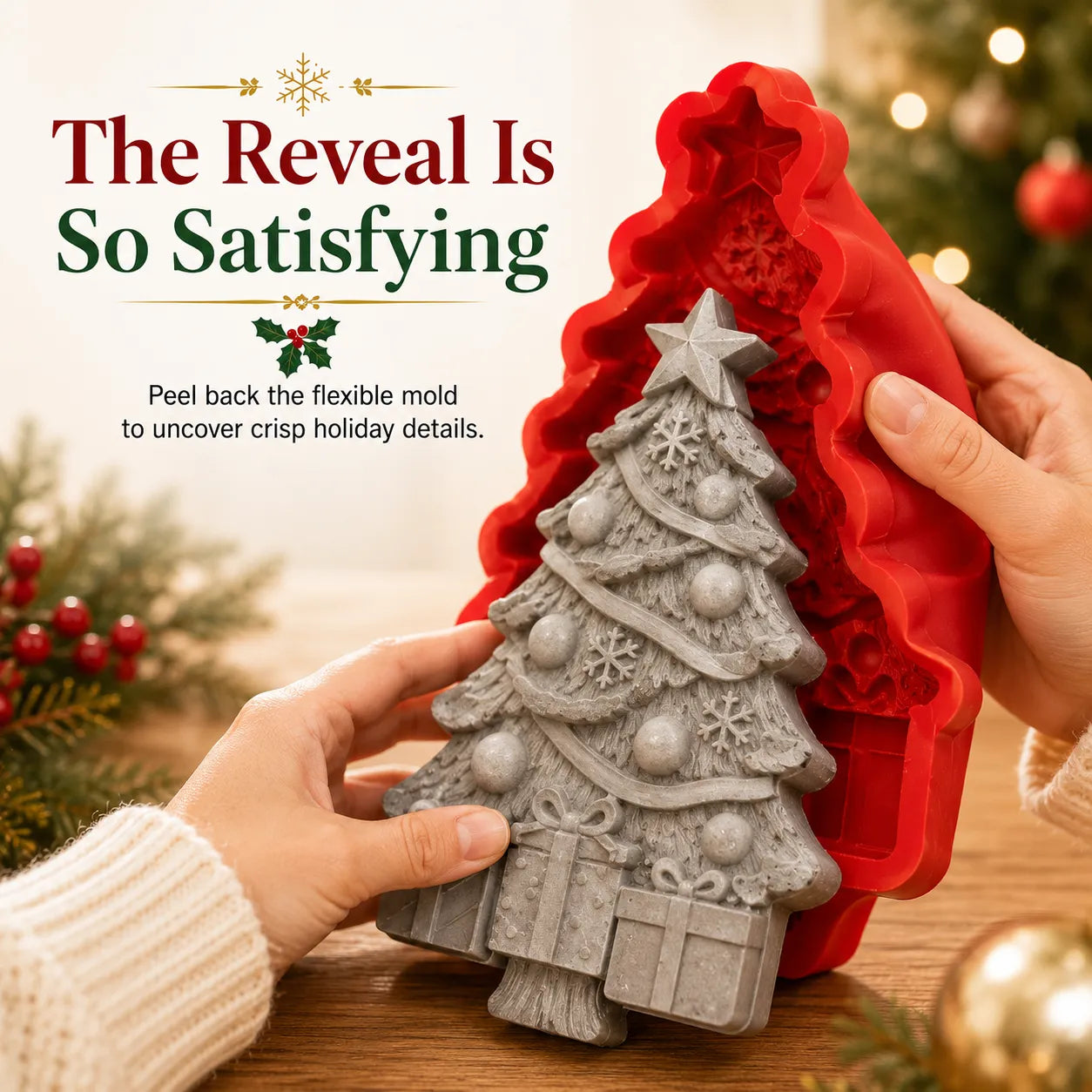 ⏳ Last Day 49% OFF – 🎄Reusable Christmas Tree DIY Casting Mold | Detailed Dimensional Design with Star, Layered Branches, Ornaments, Snowflakes & Gift Box Accents ✨