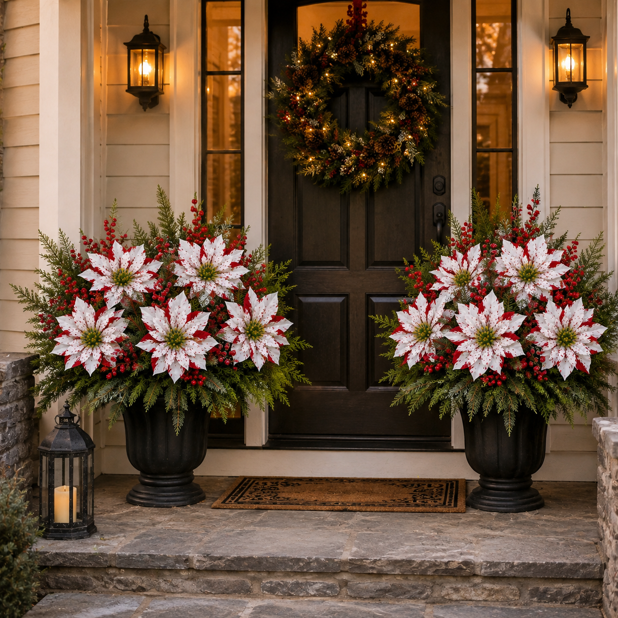 ❤️ Christmas Poinsettia Planter Inserts – Set of 6 Red & White Holiday Floral Picks