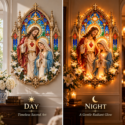 ✨ Where Faith Meets Light — Jesus & Mary Illuminated Stained Glass Wall Art