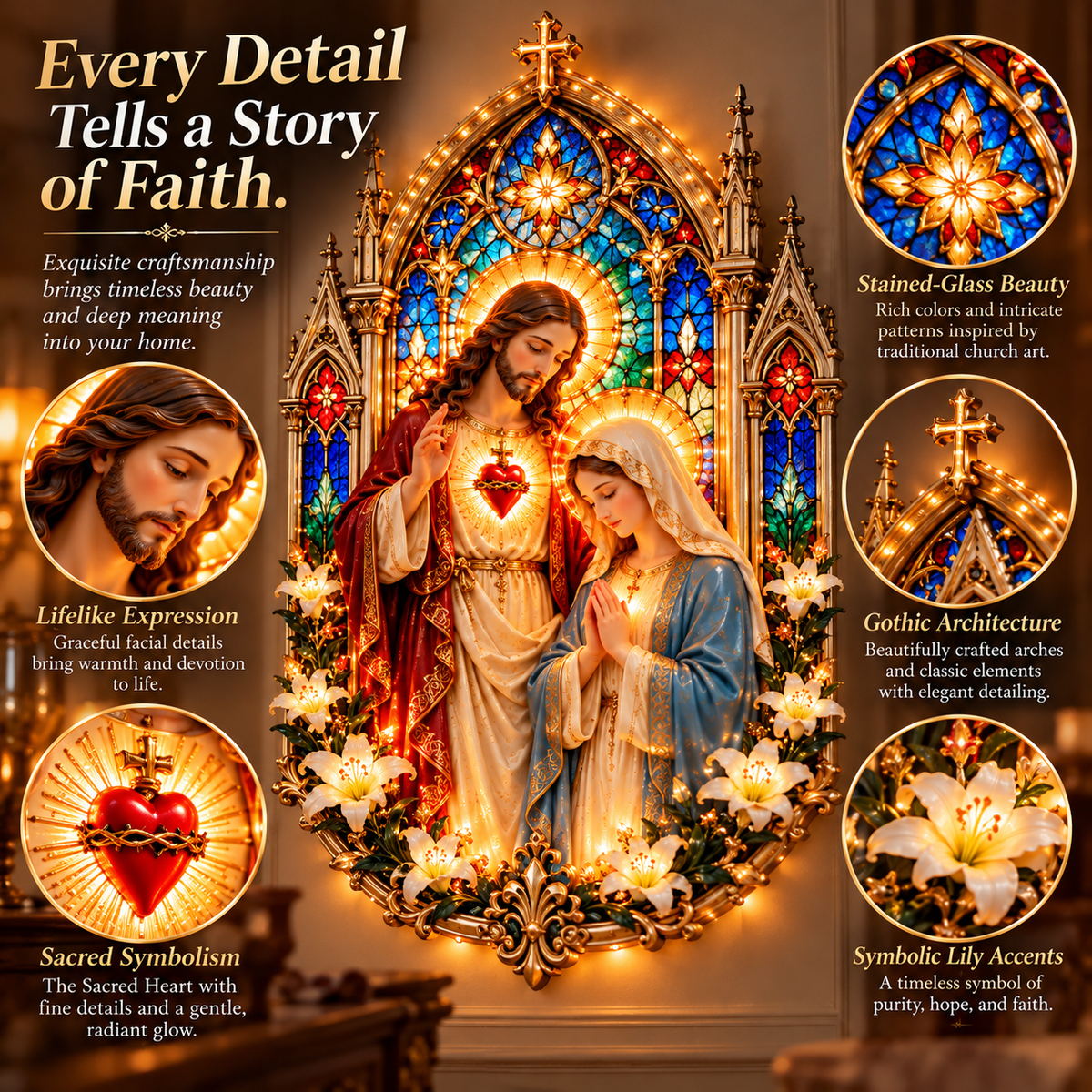 ✨ Where Faith Meets Light — Jesus & Mary Illuminated Stained Glass Wall Art