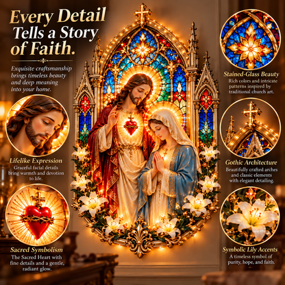 ✨ Where Faith Meets Light — Jesus & Mary Illuminated Stained Glass Wall Art