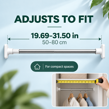 🛠️ Adjustable No-Drill Tension Rod for Closets, Bathrooms & Small Spaces
