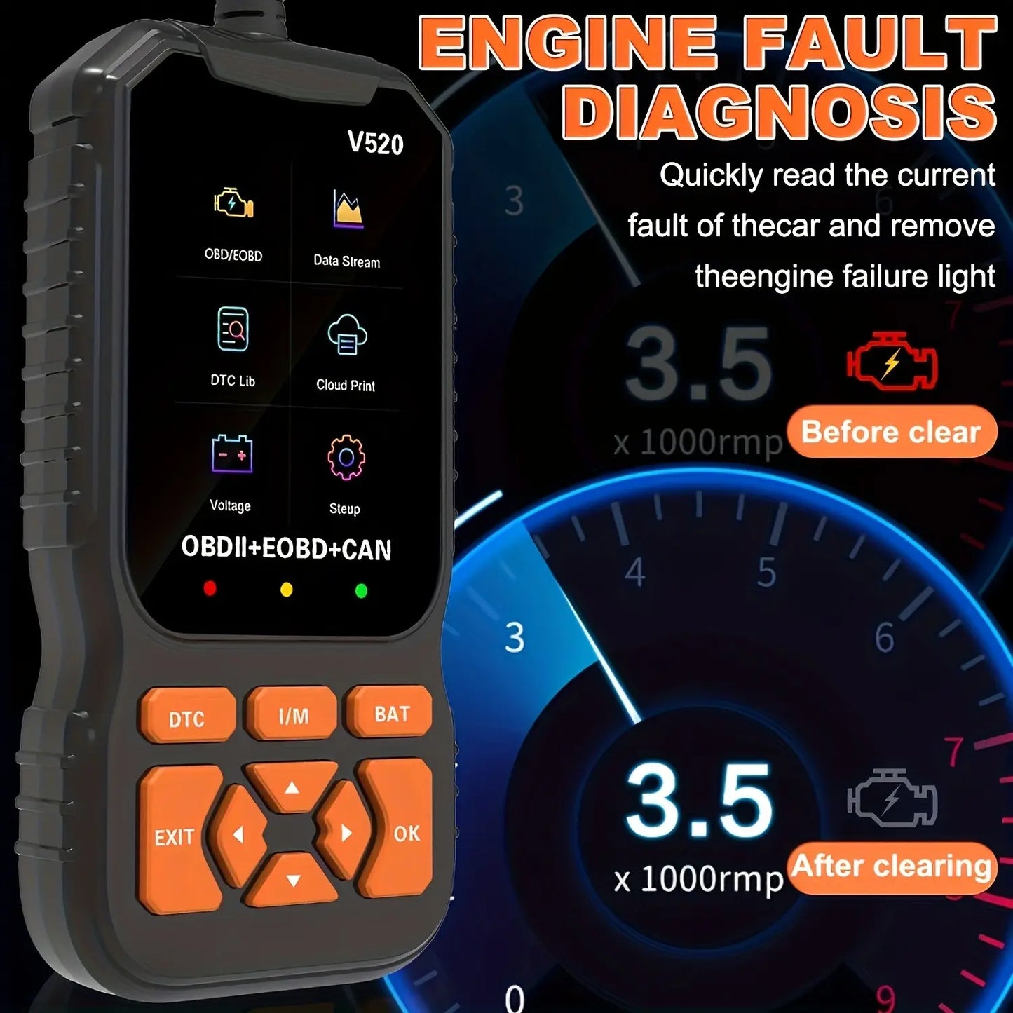 V520 OBD2 Scanner Car Diagnostic Tool, Code Reader with Live Data Stream, Battery Voltage Test & I/M Readiness for All OBDII Vehicles