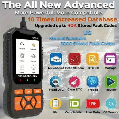 V520 OBD2 Scanner Car Diagnostic Tool, Code Reader with Live Data Stream, Battery Voltage Test & I/M Readiness for All OBDII Vehicles