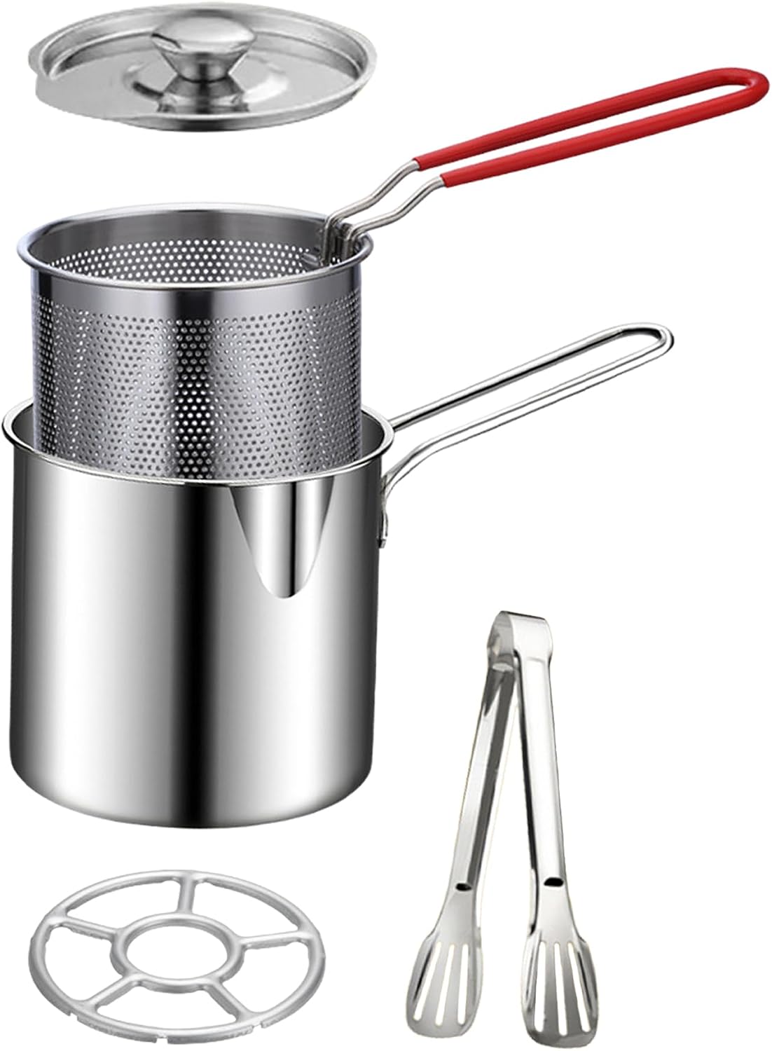 🏅🍟Personal Mini Deep Fryer Set – Stainless Steel Pot with Lift-Out Draining Basket & Food Tongs