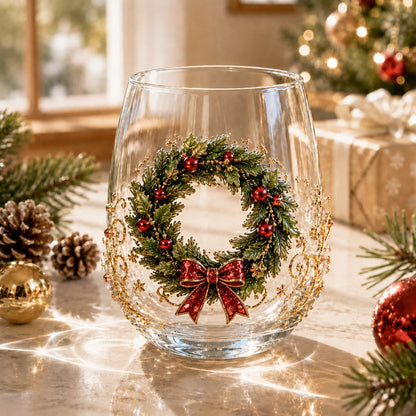 3D Christmas Glass Art Cup | Luxury Raised Holiday Glassware for Drinks, Decor & Christmas Gifts 🎁