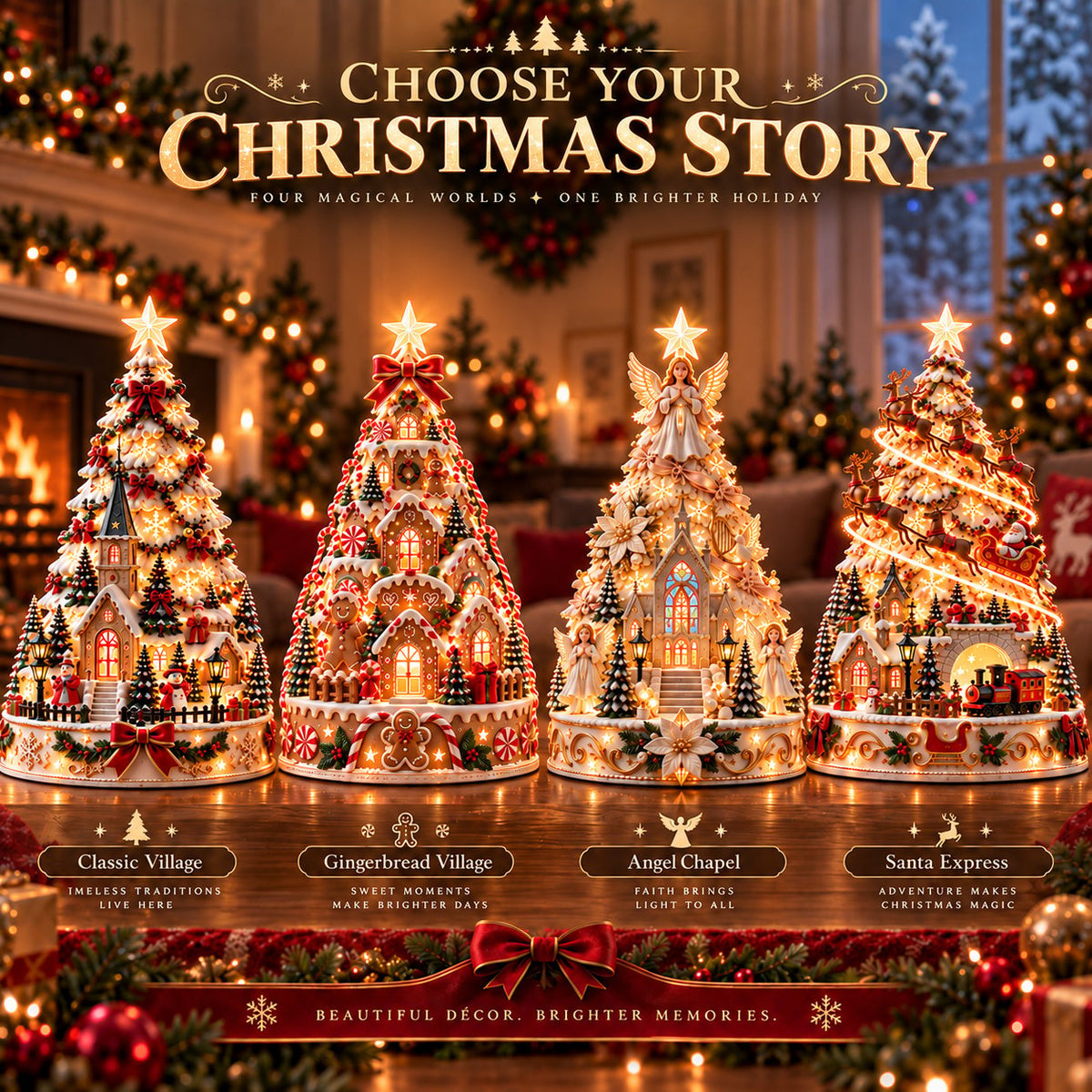 Four Christmas Village Lightscape Tree styles
