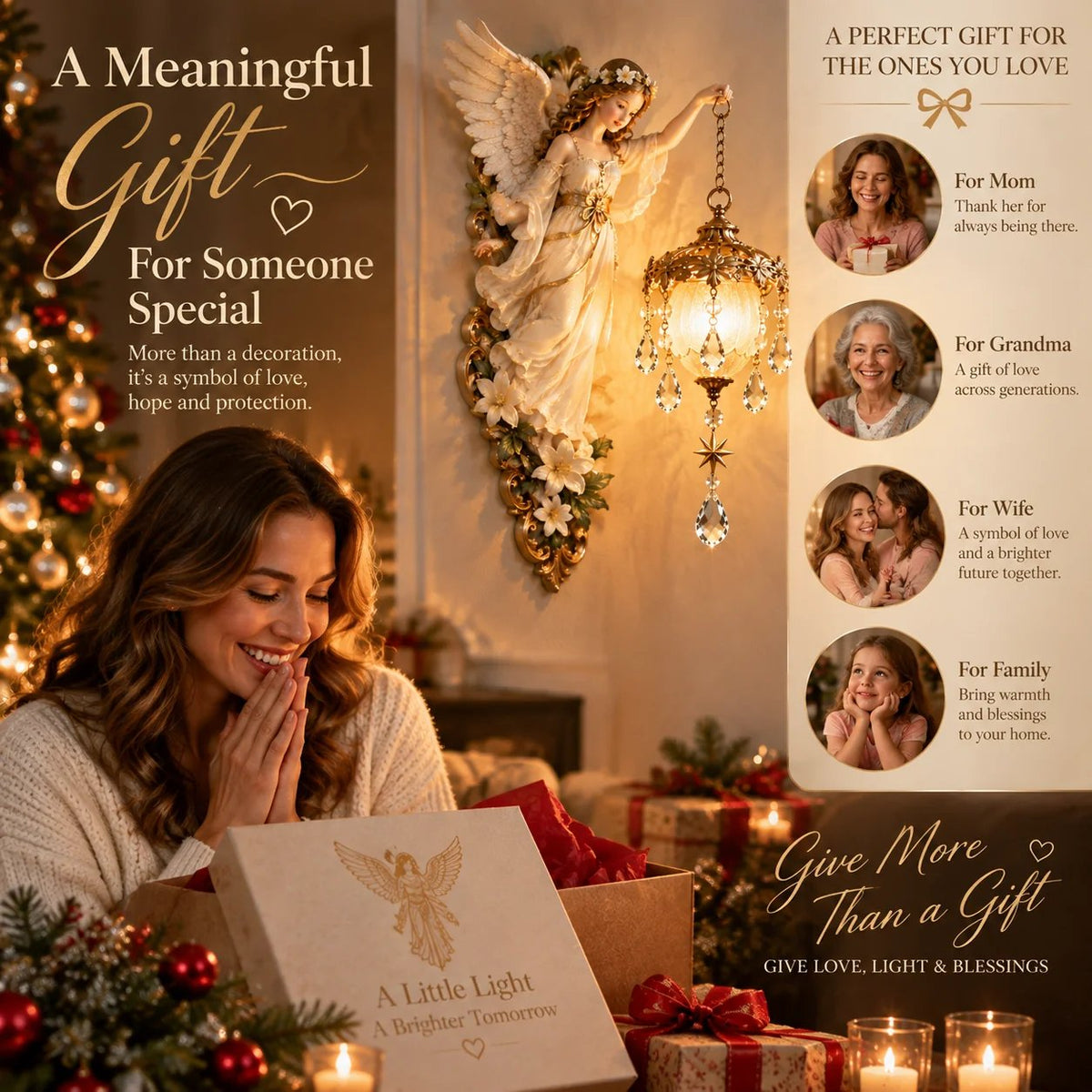 Guardian Angel Crystal Light meaningful gift for Mom Grandma Wife and Family