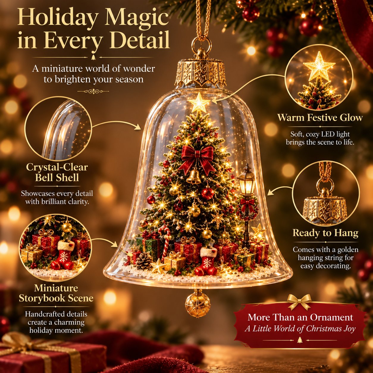 🎄 Lighted Christmas Bell Ornament Collection