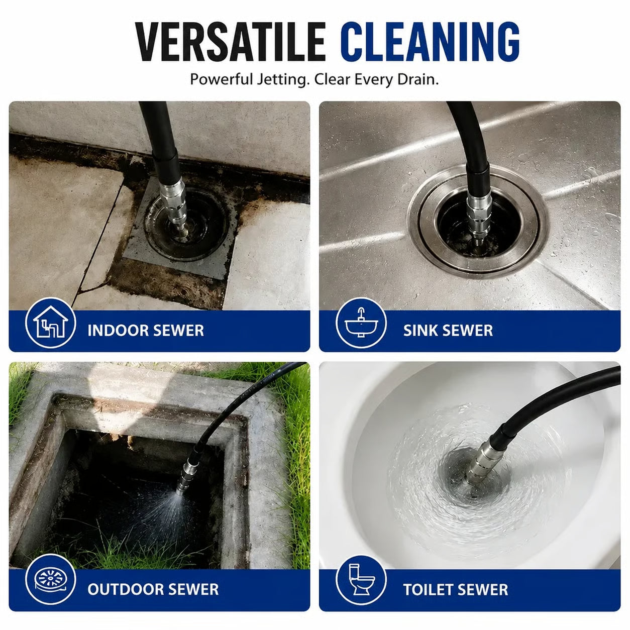 6500 PSI Stainless Steel Sewer Jetter Nozzle – 1/4" Quick Connect Drain Cleaning Attachment for Pressure Washers