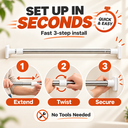 🛠️ Adjustable No-Drill Tension Rod for Closets, Bathrooms & Small Spaces