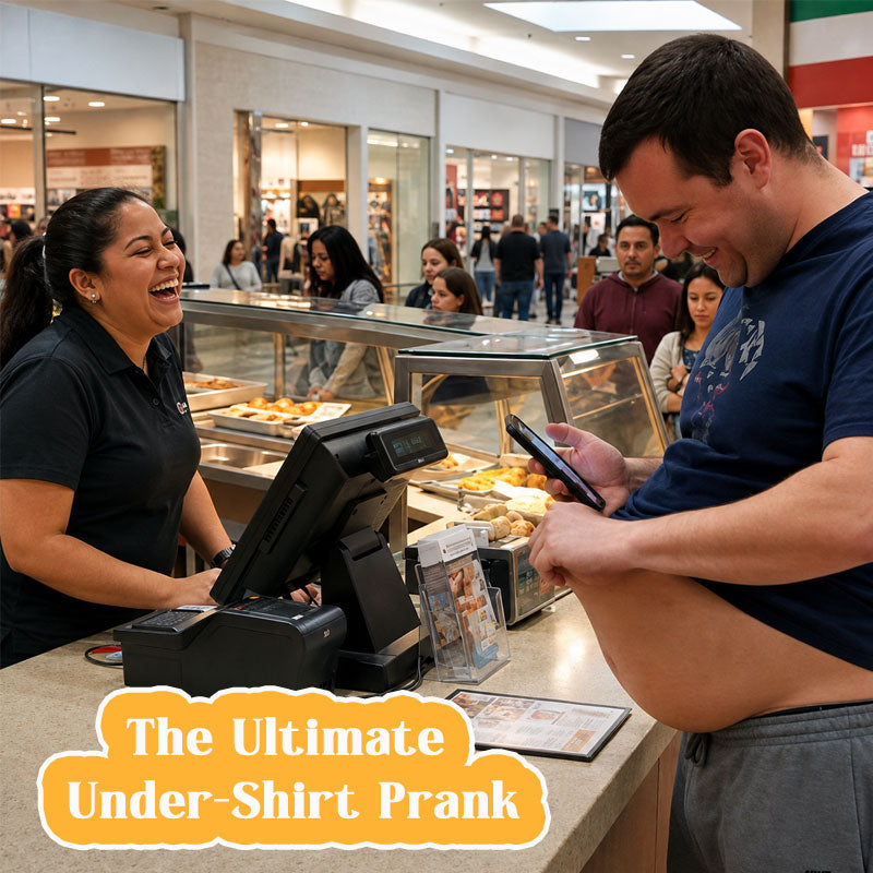 Funny belly bag worn underneath a shirt for a prank