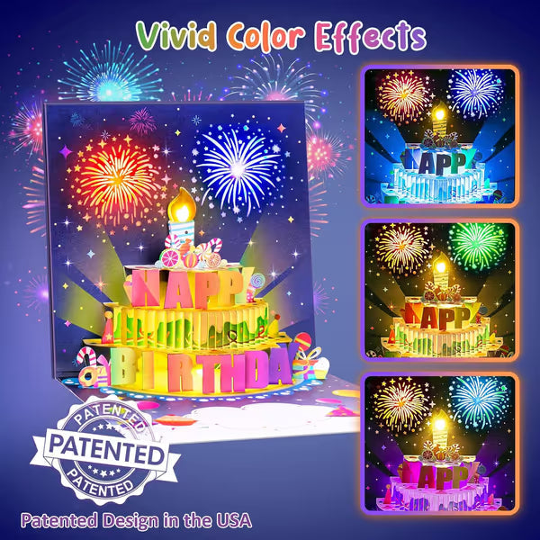 🎂Birthday Cards With Fireworks & Pop Up Cake & Blowable Light and Music