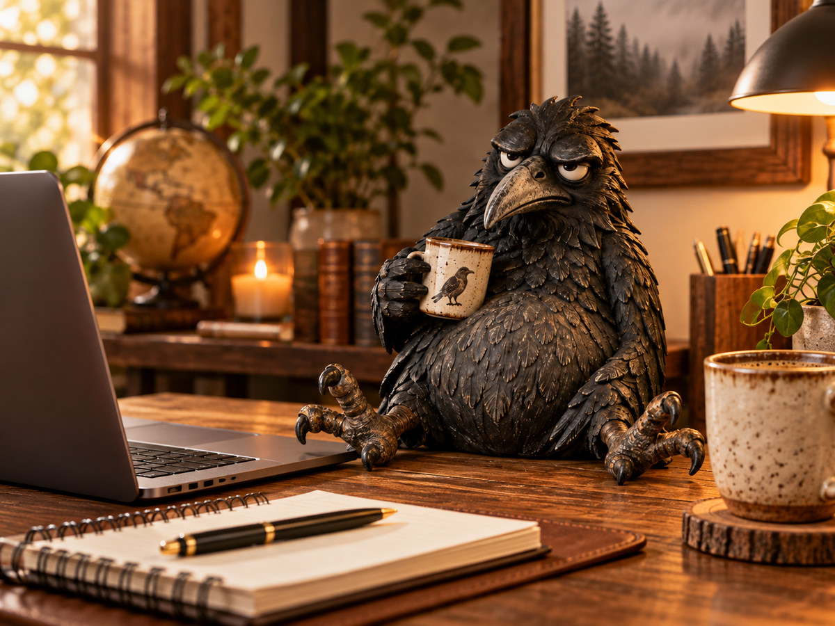 Raven figurine displayed on office desk