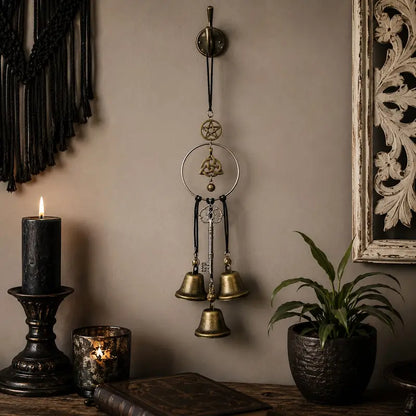🔮 Witchy Hanging Bells – Vintage Gothic Pentagram Door Decor