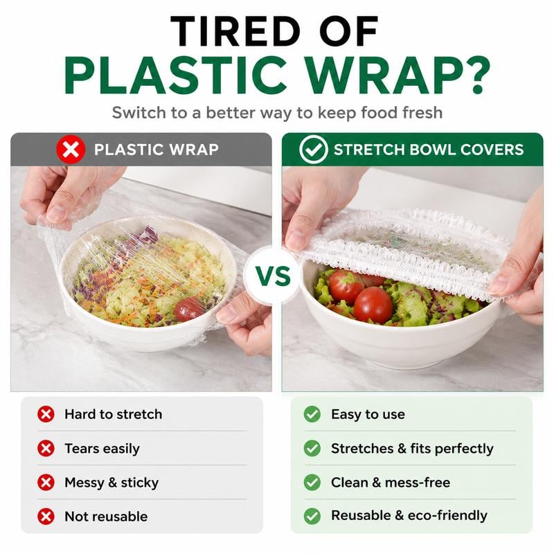 🍽️ 100PCS Disposable Stretch Food Covers - Elastic Bowl & Plate Sealers 🍏