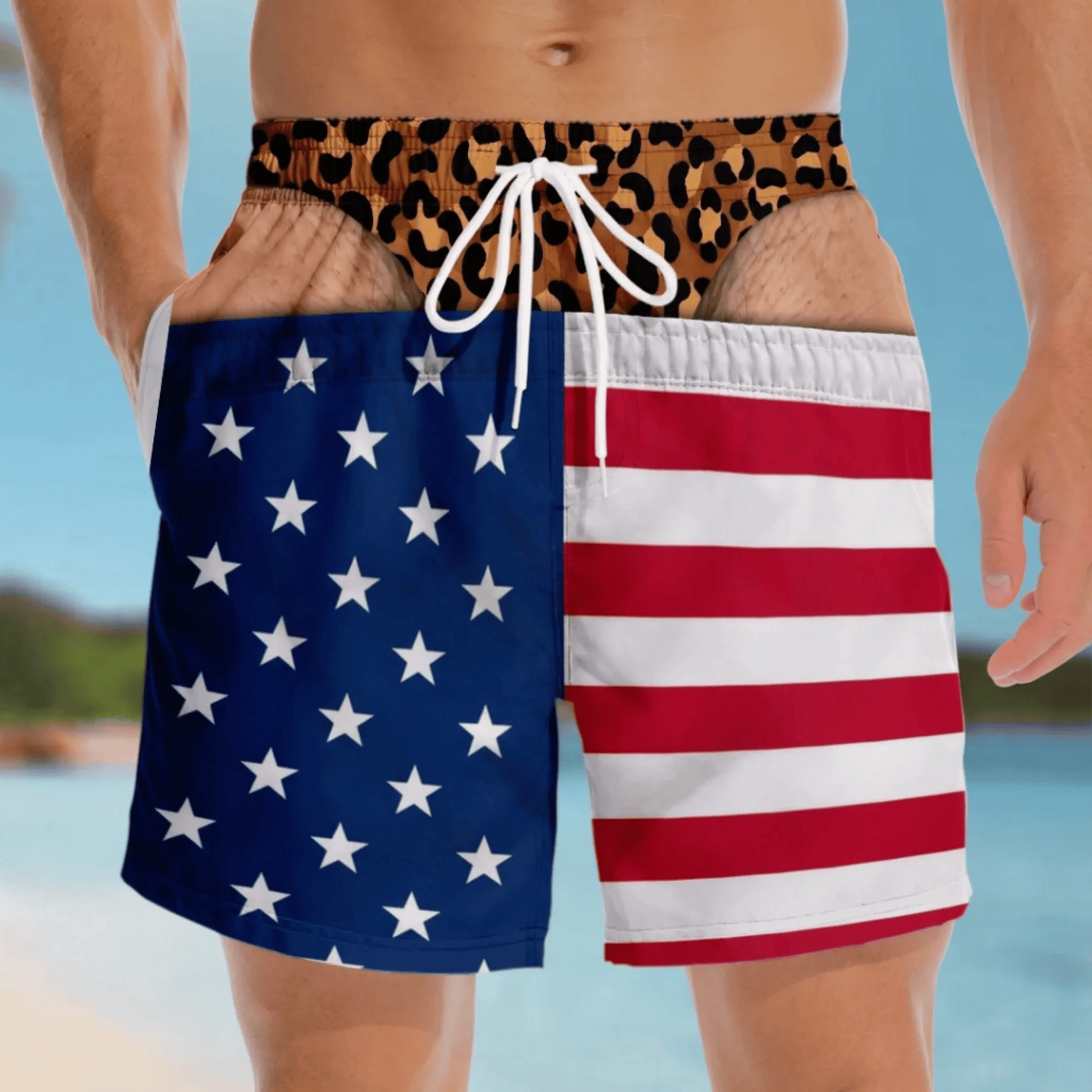 Funny Patriotic Men Swim Trunks - Personalized Birthday Gifts For Husband, Son, Grandson, Brother, Grandpa, Dad, Yourself - Warning Wide Load