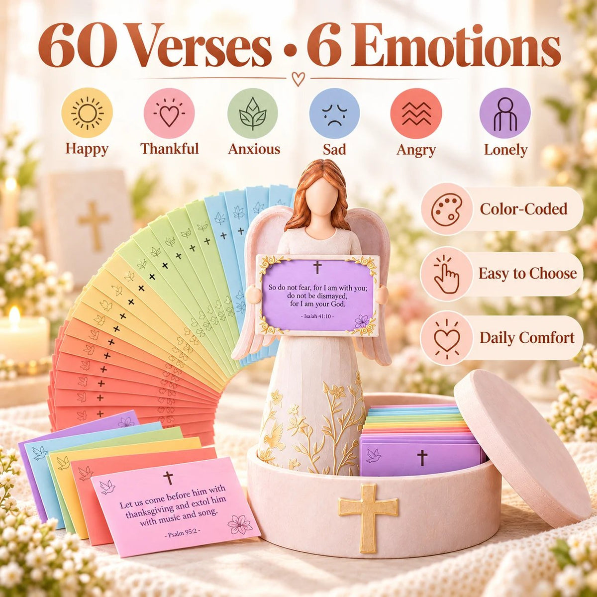 🙏✨Hand-Crafted Resin Angel Figurine with Color-Coded Bible Verse Cards & Storage Box 🕊️🎁