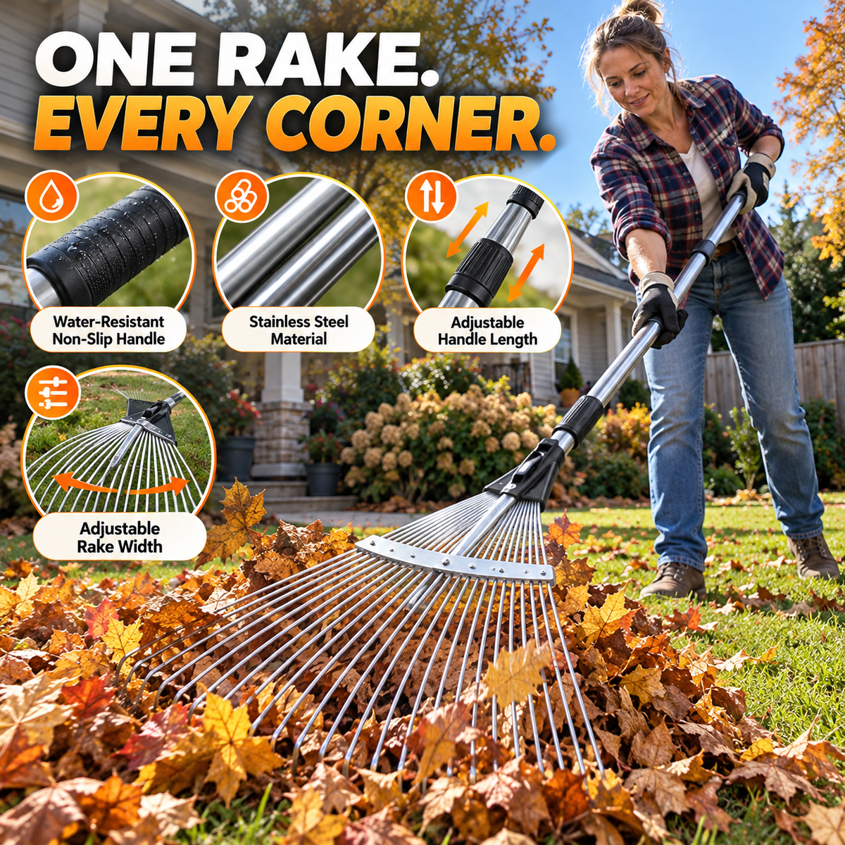 🔥Limited Time 50% OFF🍁 Reach Every Corner – Adjustable Telescopic Leaf Rake with 9 Steel Tines