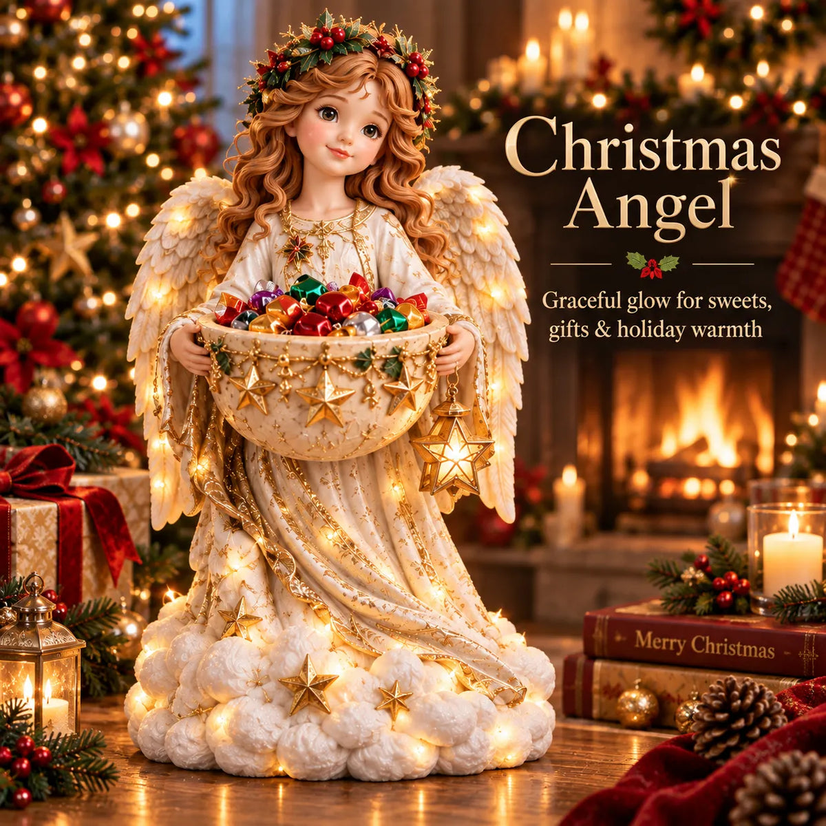 Christmas Angel Blessing lighted candy bowl