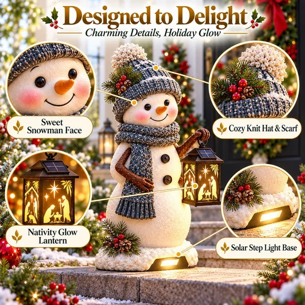 ⛄ Last Day 49% Snowman Nativity Glow™ – Solar Christmas Step Light with Holy Family Projection