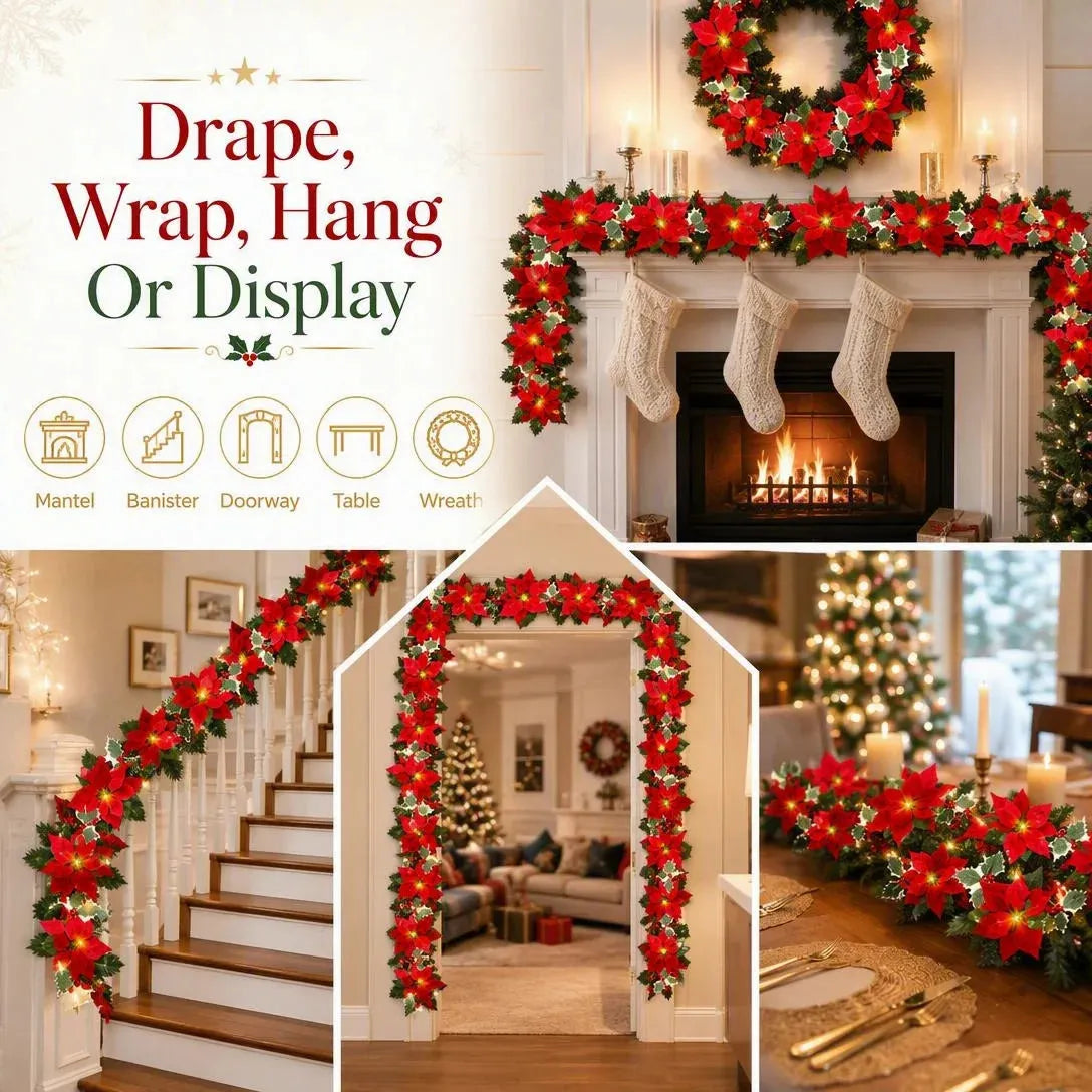 🎄✨ Christmas Poinsettia LED Garland String Lights