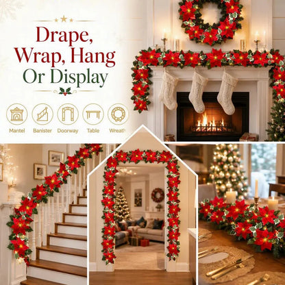 🎄✨ Christmas Poinsettia LED Garland String Lights