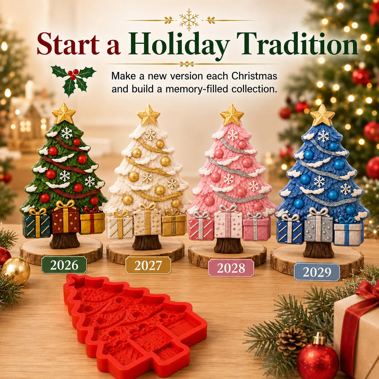 ⏳ Last Day 49% OFF – 🎄Reusable Christmas Tree DIY Casting Mold | Detailed Dimensional Design with Star, Layered Branches, Ornaments, Snowflakes & Gift Box Accents ✨