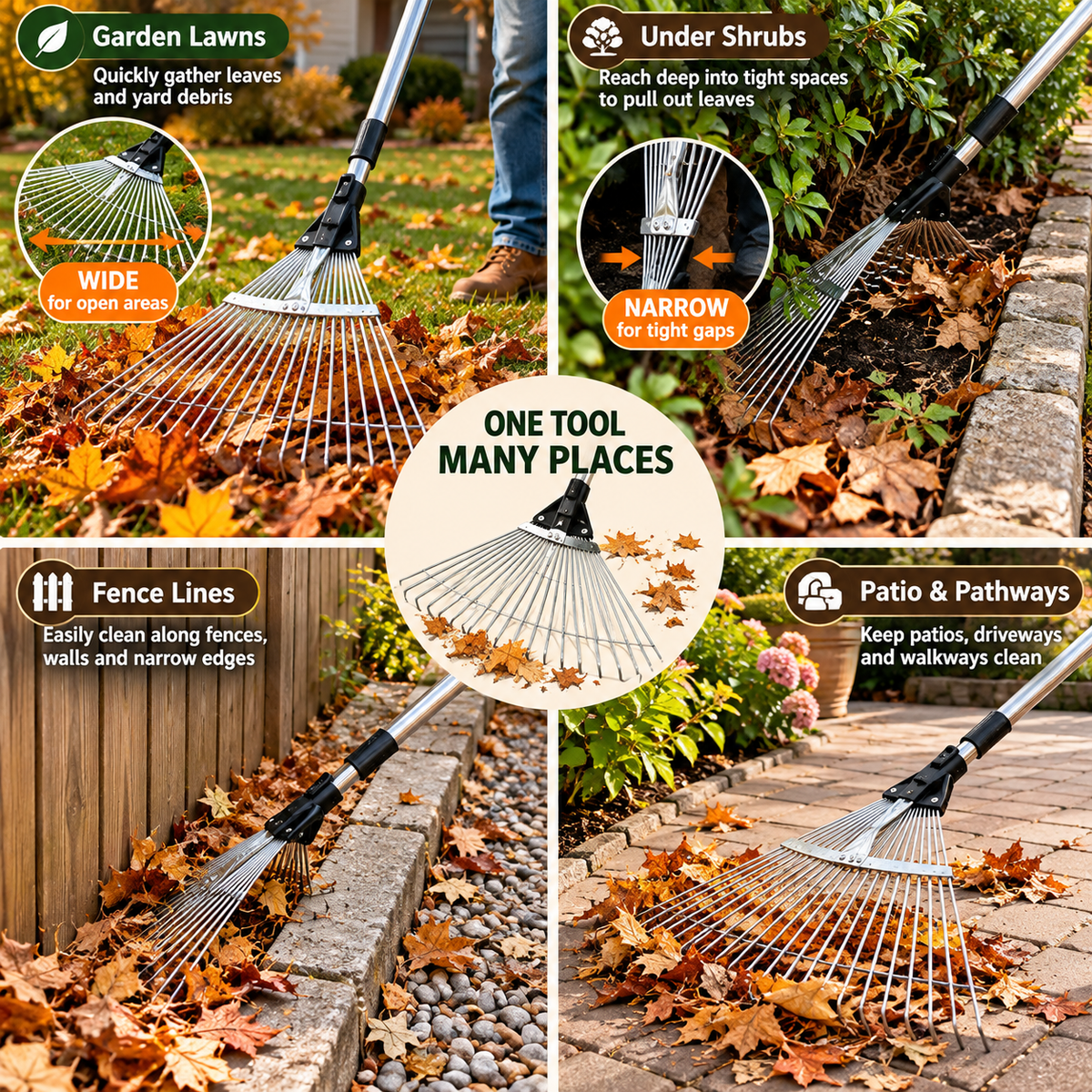 🔥Limited Time 50% OFF🍁 Reach Every Corner – Adjustable Telescopic Leaf Rake with 9 Steel Tines