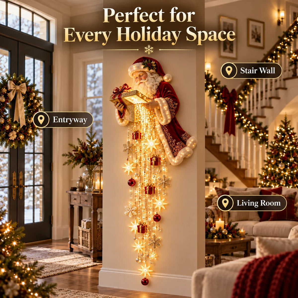 🎅 Santa’s Magical Gift Starfall Cascade™ | Lighted Christmas Wall Decor