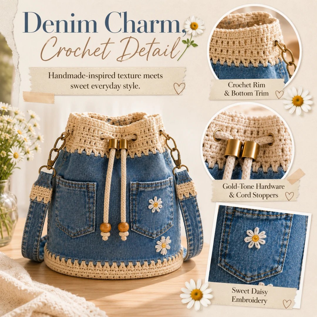 🔥HOT SALE 49% OFF✨👜Denim Crochet Bucket Bag