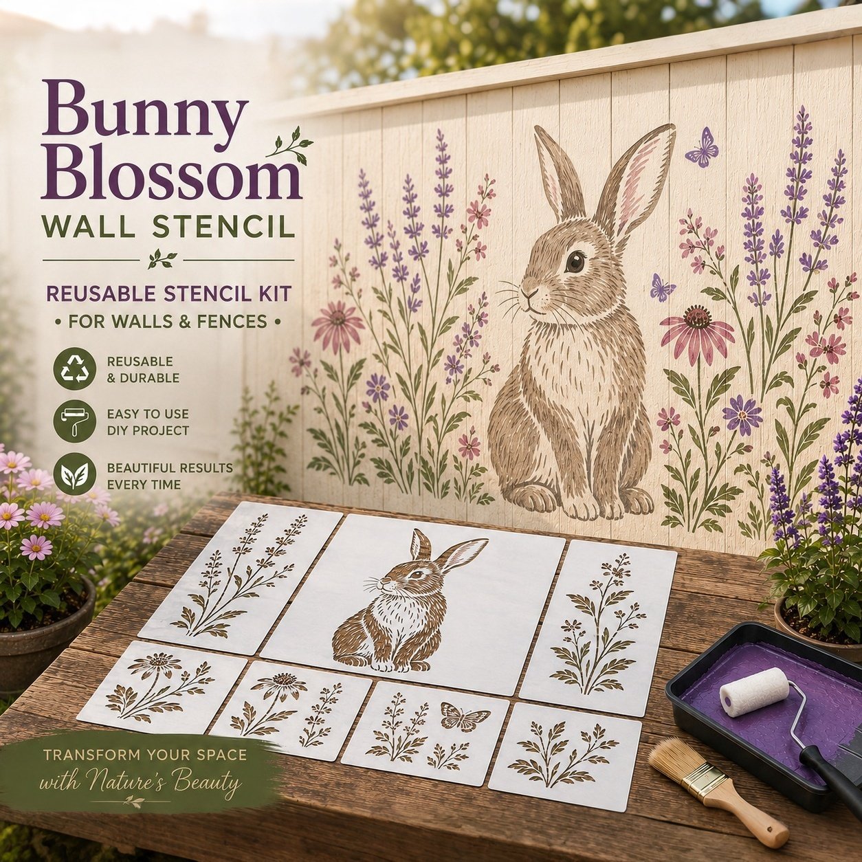 🦋🌸Last Day 50% OFF - 🌿Garden Bloom Wall Stencil Kit | DIY Garden Painting Templates for Every Space