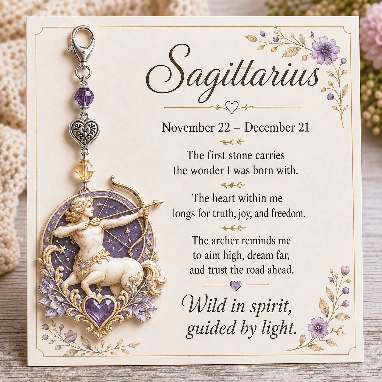 ⏳ Last Day 49% OFF – Buy 3 Get 1 FREE（4 PCS）🌙12 Zodiac Birthstone Charm Keepsake Card Collection | Zodiac Pendant, Birthstone-Inspired Crystal Beads, Heart Charm & Floral Affirmation Card Included ✨