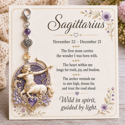 ⏳ Last Day 49% OFF – Buy 3 Get 1 FREE（4 PCS）🌙12 Zodiac Birthstone Charm Keepsake Card Collection | Zodiac Pendant, Birthstone-Inspired Crystal Beads, Heart Charm & Floral Affirmation Card Included ✨