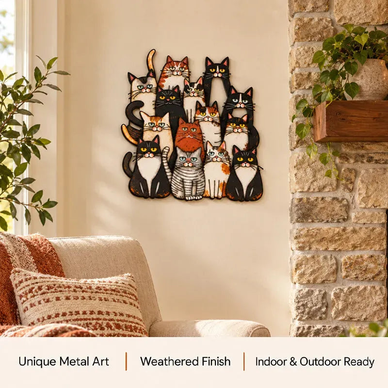 ⏰LAST DAY 50% OFF - Whimsical Cat Family Metal Wall Art😻🐾
