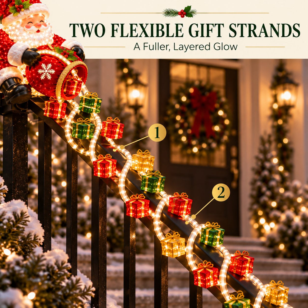🔥🎅 Santa Magic Gift Cascade Railing Light