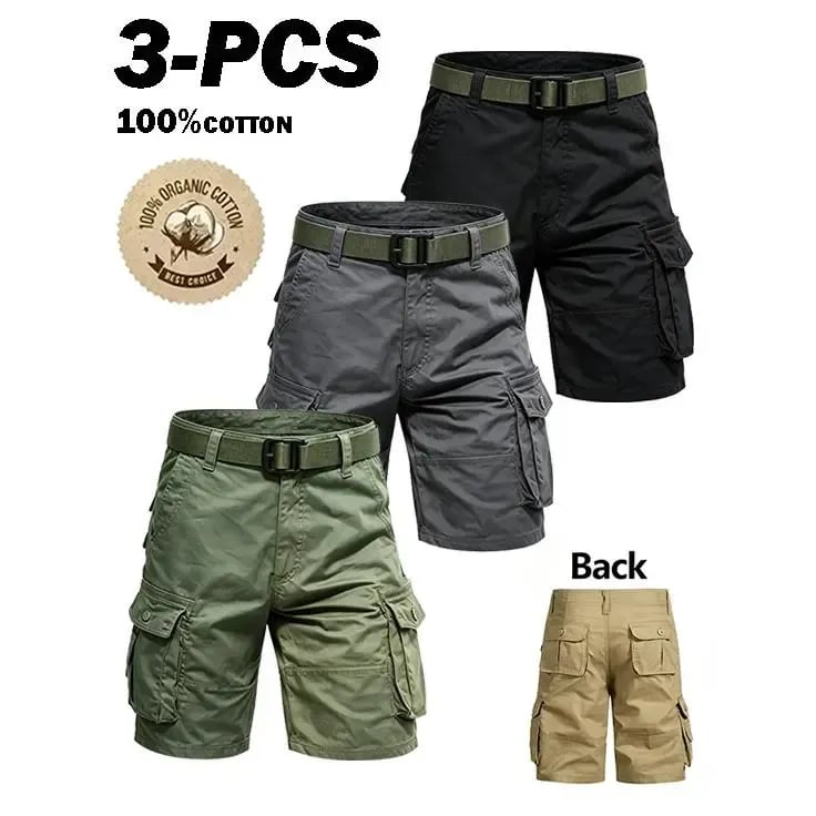 🩳3 Pack Men’s Cargo Shorts, Tactical Hiking Shorts with Multi Pockets, Lightweight Cotton Outdoor Work Shorts for Golf Fishing Travel