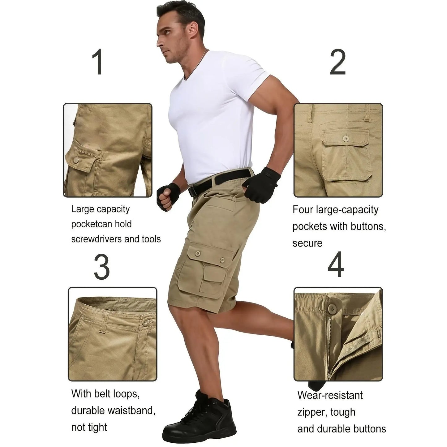 🩳3 Pack Men’s Cargo Shorts, Tactical Hiking Shorts with Multi Pockets, Lightweight Cotton Outdoor Work Shorts for Golf Fishing Travel