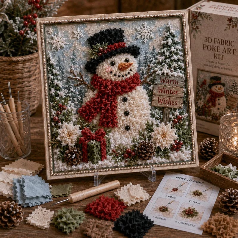 🔥 LAST DAY 50% OFF – 🎄🧵 Premium 3D Christmas Fabric Poke Art Kit | No-Sew Holiday Craft with Pre-Punched Board, Fabric Squares & Display Stand 🎅✨