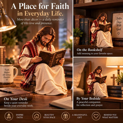 🎁Last Day 49% OFF✝️Keep Faith Close – Jesus Reading the Bible Figurine