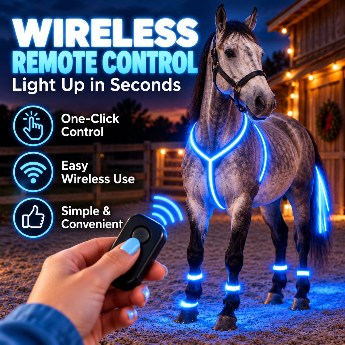 NightGlow™ LED Horse Gear Set – Light-Up Chest Harness, 4 Leg Bands & Tail Strand