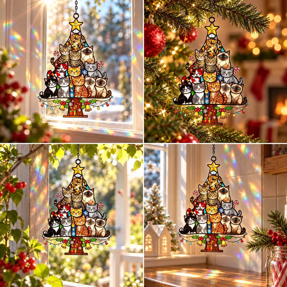 Cat Christmas tree suncatcher gift idea