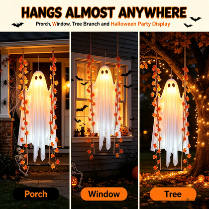🔥Limited-time 50% Off👻✨LED Hanging Ghost Swing Decoration, 5FT Remote Controlled Halloween Outdoor Hanging Decor🎃