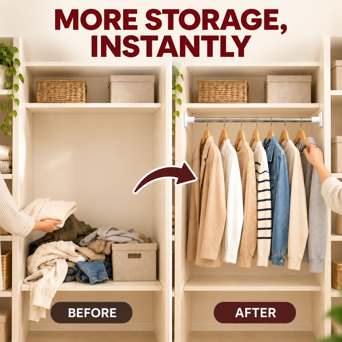 🛠️ Adjustable No-Drill Tension Rod for Closets, Bathrooms & Small Spaces