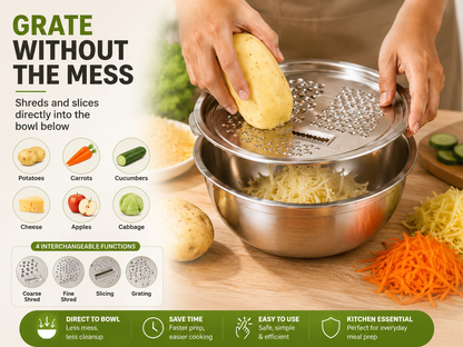 🔥Hot Sale 50% OFF 🎁3-in-1 Stainless Steel Grater Bowl & Colander Set