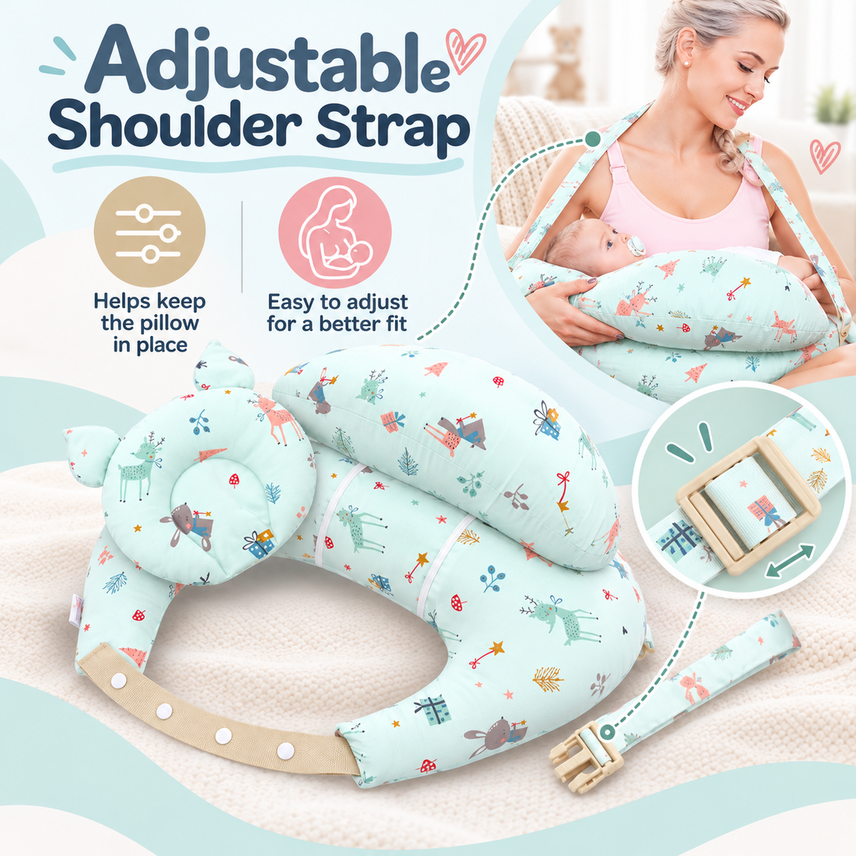 👶 Ergonomic Nursing Pillow 🍼 Hands-Free Feeding Cushion with Adjustable Strap & Baby Pillow